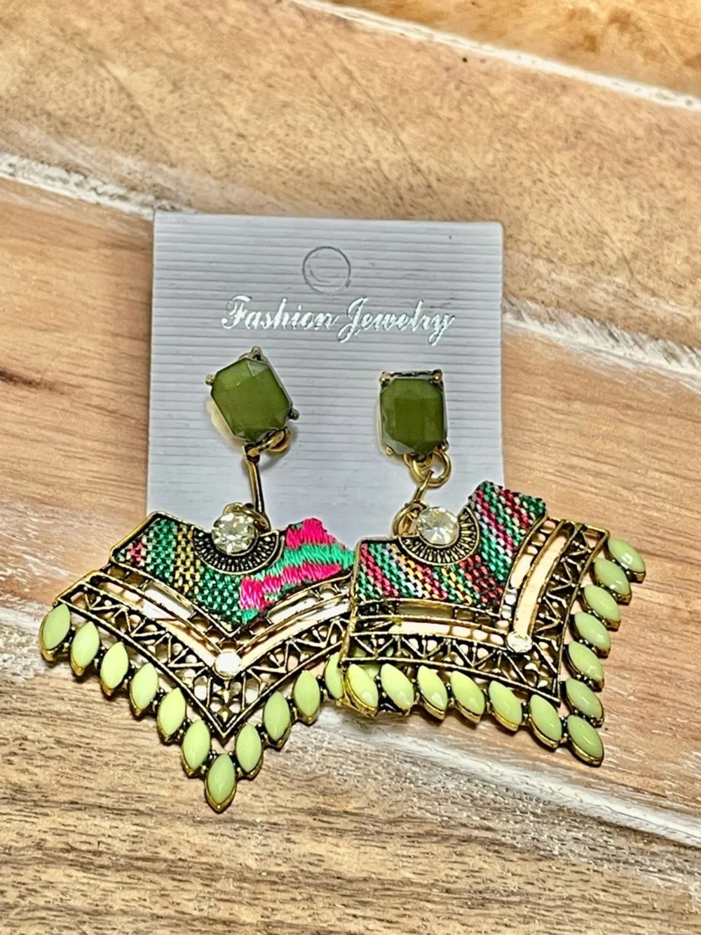 Boho Handmade Chartreuse Lime Green and Red Beaded Statement Drop Earrings